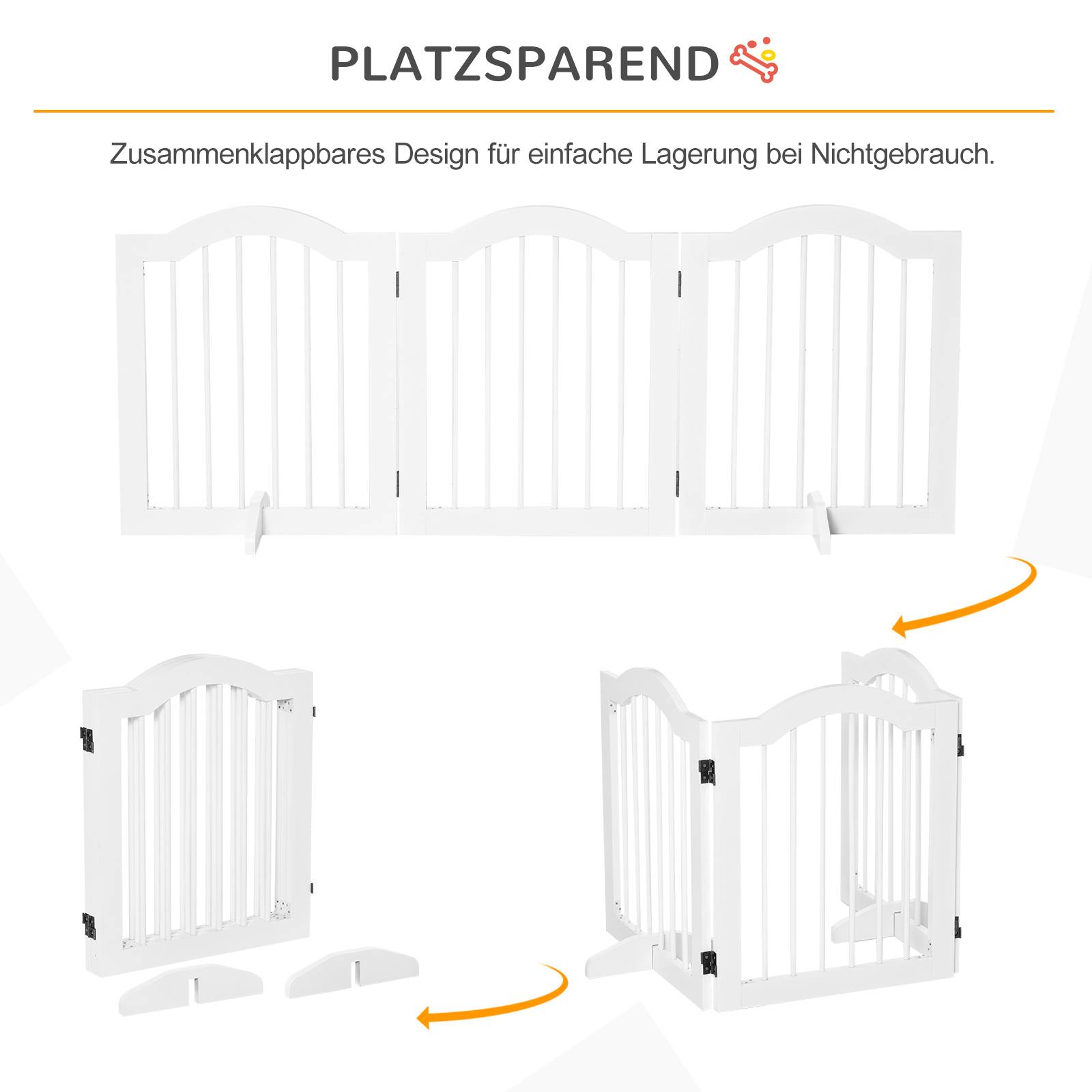 Barrière pour chien 3 parties, 154,5 x 61 cm, pliable avec porte, 2 pieds, autoportante, cuisine, blanc - Image 7