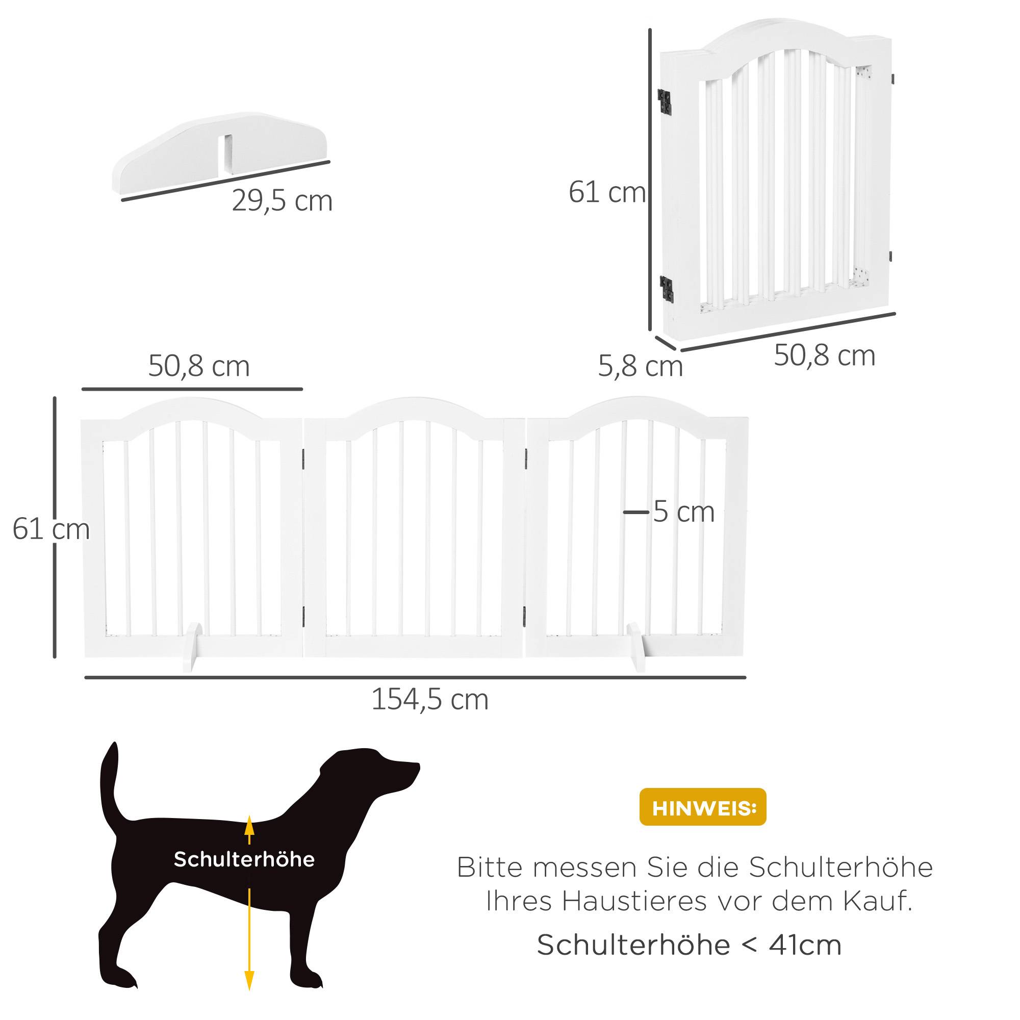 Barrière pour chien 3 parties, 154,5 x 61 cm, pliable avec porte, 2 pieds, autoportante, cuisine, blanc - Image 5