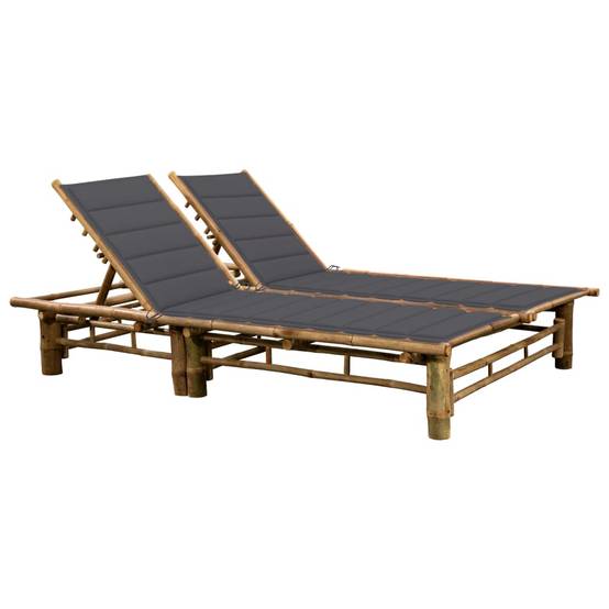 2 pcs Bain de soleil - Transats - Chaises longues avec coussins Bambou - MEUBLE PRO-JU6345 - Image 2