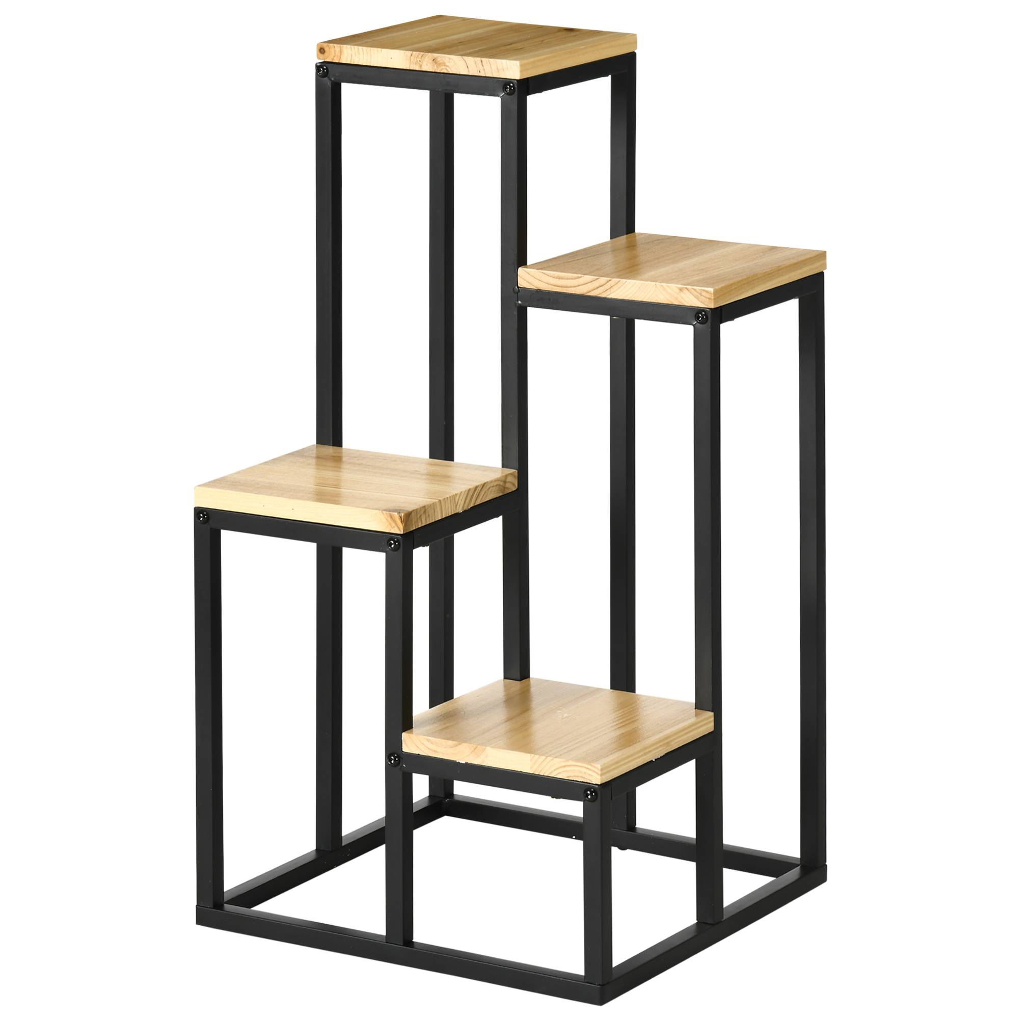 Sans Marque - Étagère à plantes étagère à fleurs en métal et bois 4 niveaux de différentes hauteurs style industriel 34 x 34 x 66 cm - Image 2