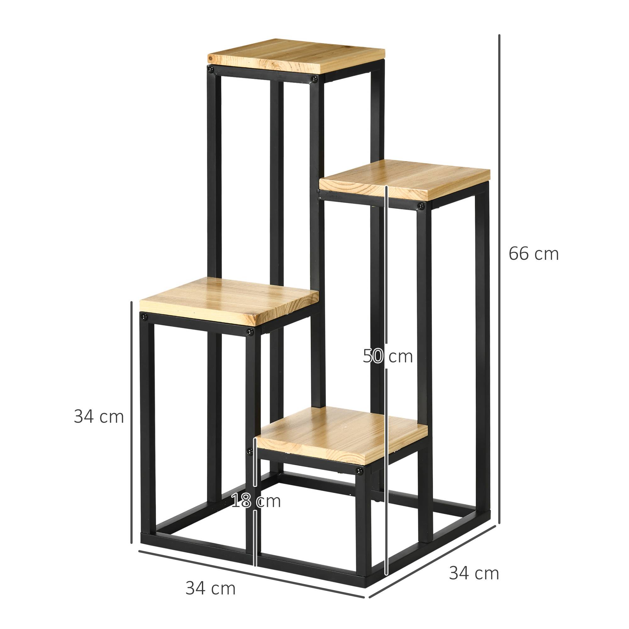 Sans Marque - Étagère à plantes étagère à fleurs en métal et bois 4 niveaux de différentes hauteurs style industriel 34 x 34 x 66 cm - Image 5
