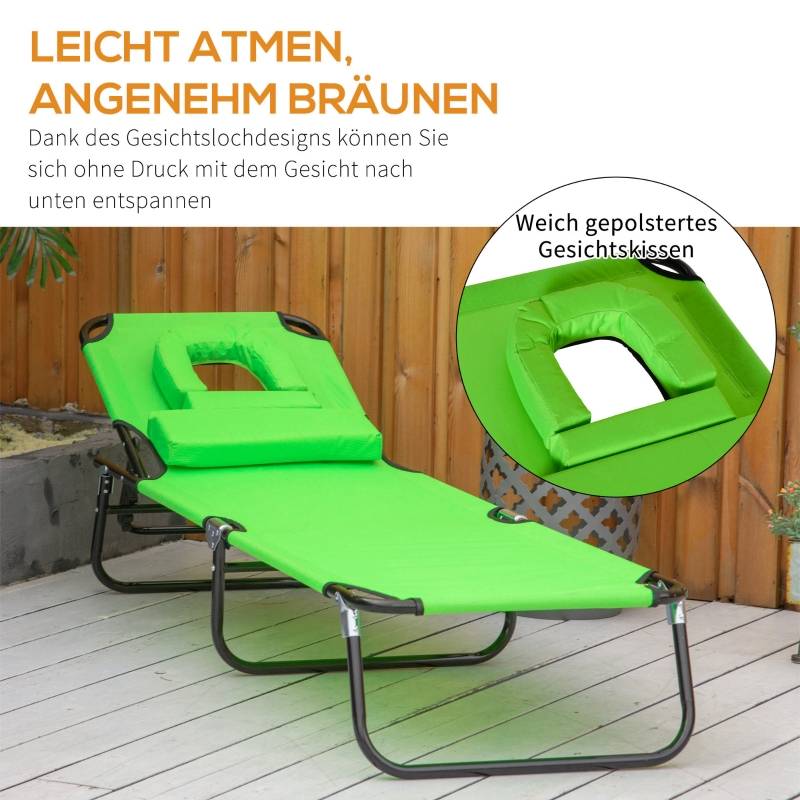 Bain de soleil pliable avec trou visage acier jardin dossier réglable vert 190x56cm - ComfortXL Outdoor Living - Image 6
