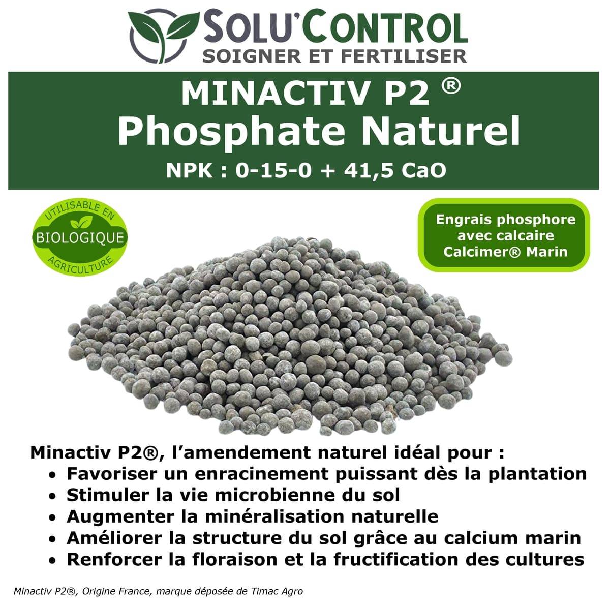 SOLU’CONTROL - 500 g de Minactiv P2® – Engrais phosphate naturel – Avec Calcimer® marin et stimulateur microbien – Racines solides, gazon dense - Image 2