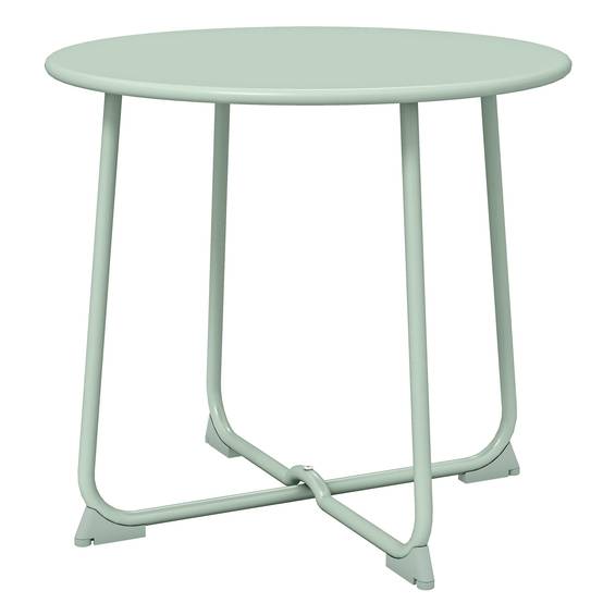 Table Basse Jardin Métal Terrasse Base Croisée Ronde Ø50x45cm Vert Foncé - ComfortXL Outdoor Living - Image 2