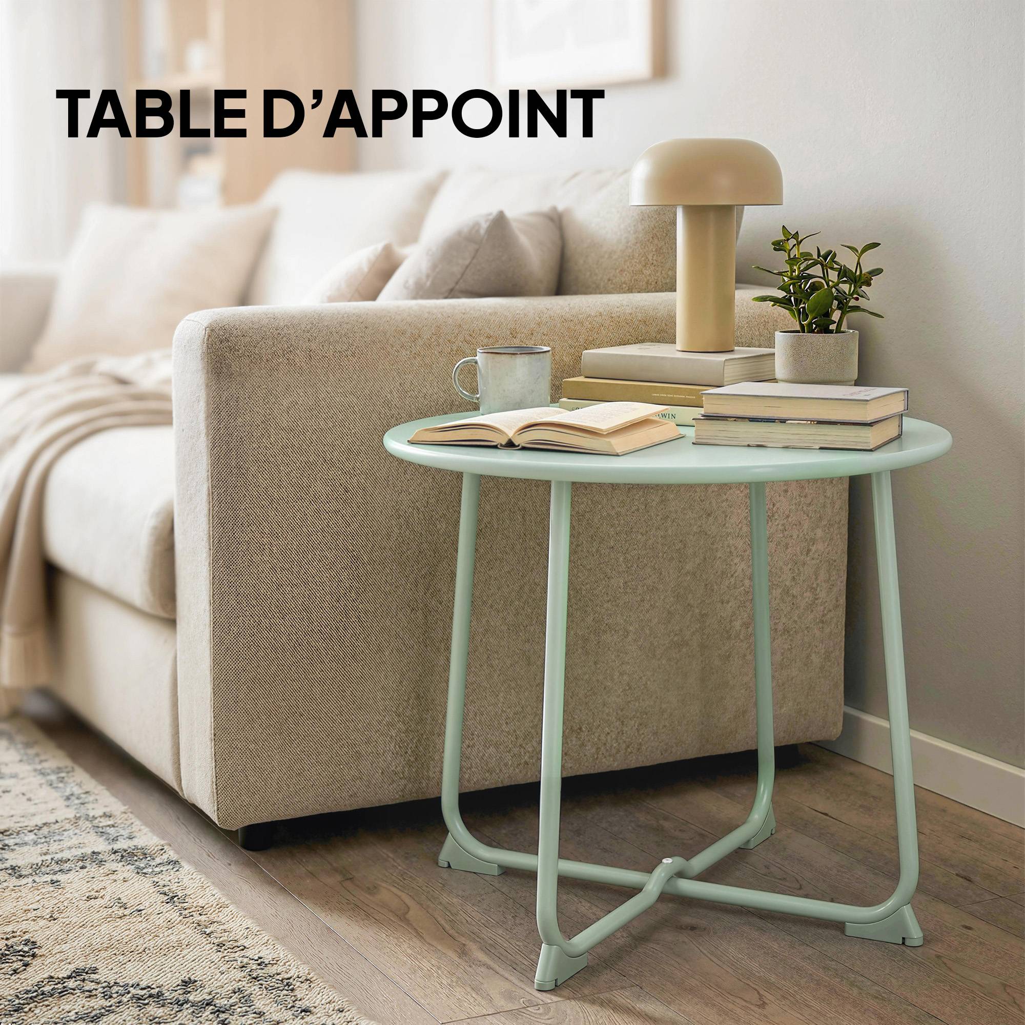 Table Basse Jardin Métal Terrasse Base Croisée Ronde Ø50x45cm Vert Foncé - ComfortXL Outdoor Living - Image 9