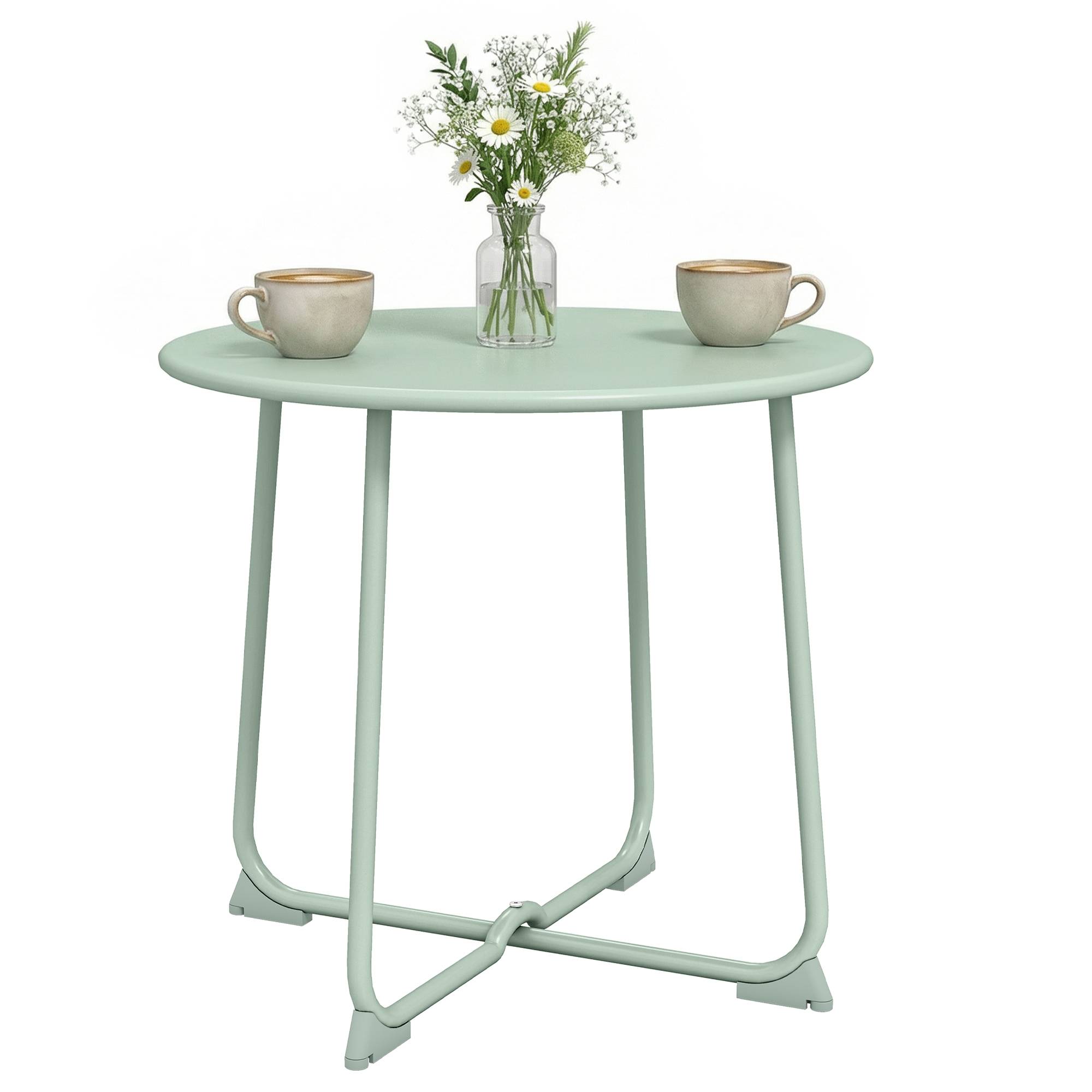 Table Basse Jardin Métal Terrasse Base Croisée Ronde Ø50x45cm Vert Foncé - ComfortXL Outdoor Living - Image 1