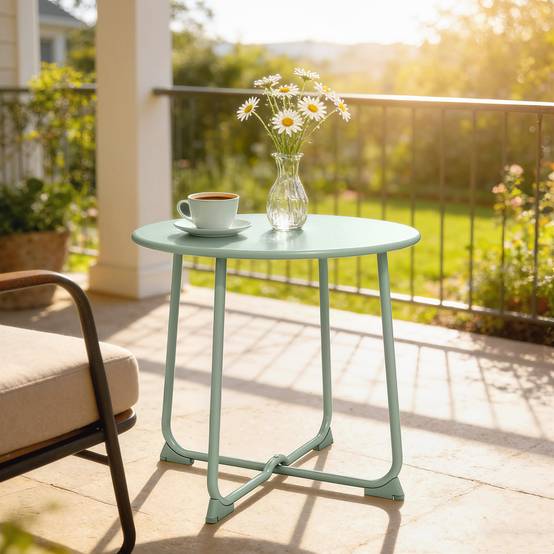 Table Basse Jardin Métal Terrasse Base Croisée Ronde Ø50x45cm Vert Foncé - ComfortXL Outdoor Living - Image 4