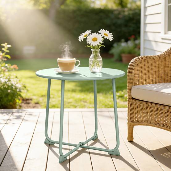 Table Basse Jardin Métal Terrasse Base Croisée Ronde Ø50x45cm Vert Foncé - ComfortXL Outdoor Living - Image 3