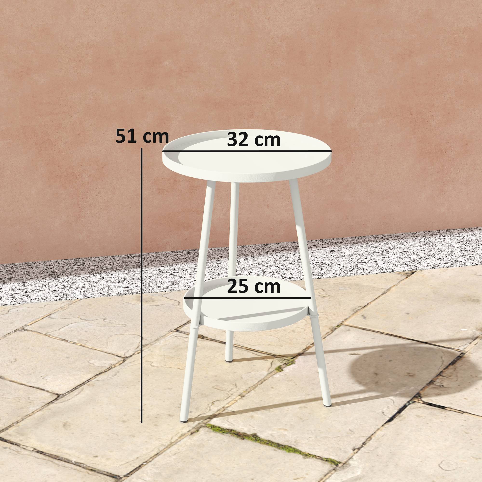 Sans Marque - Table jardin ronde 2 niveaux rebords surélevés plateau inférieur intérieur extérieur Ø32x51 cm blanche - Image 5
