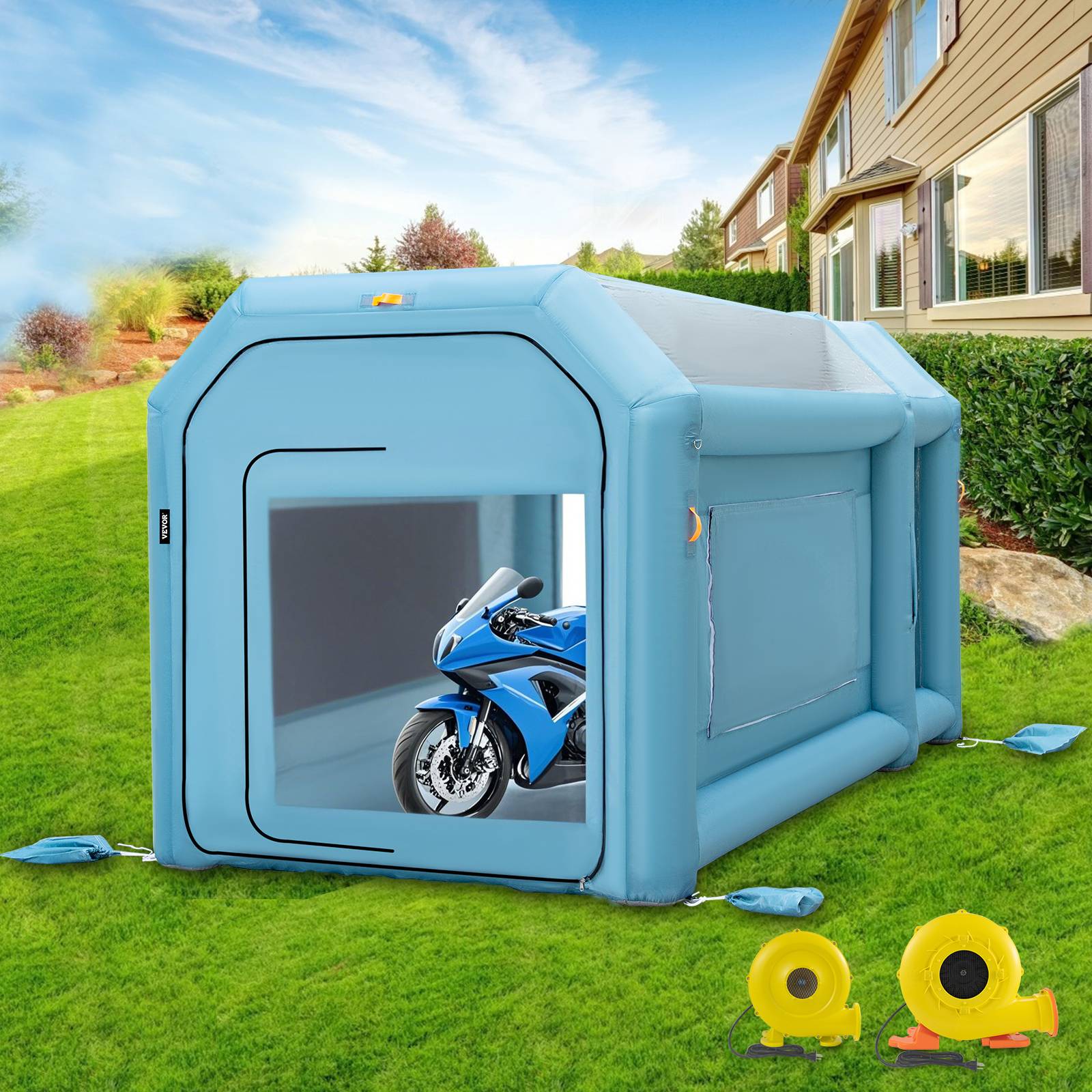 Vevor - VEVOR Cabine peinture voiture 4x2.5x2.5m, tissu Oxford PVC, souffleurs 680W+330W, tente tunnel. - Image 8
