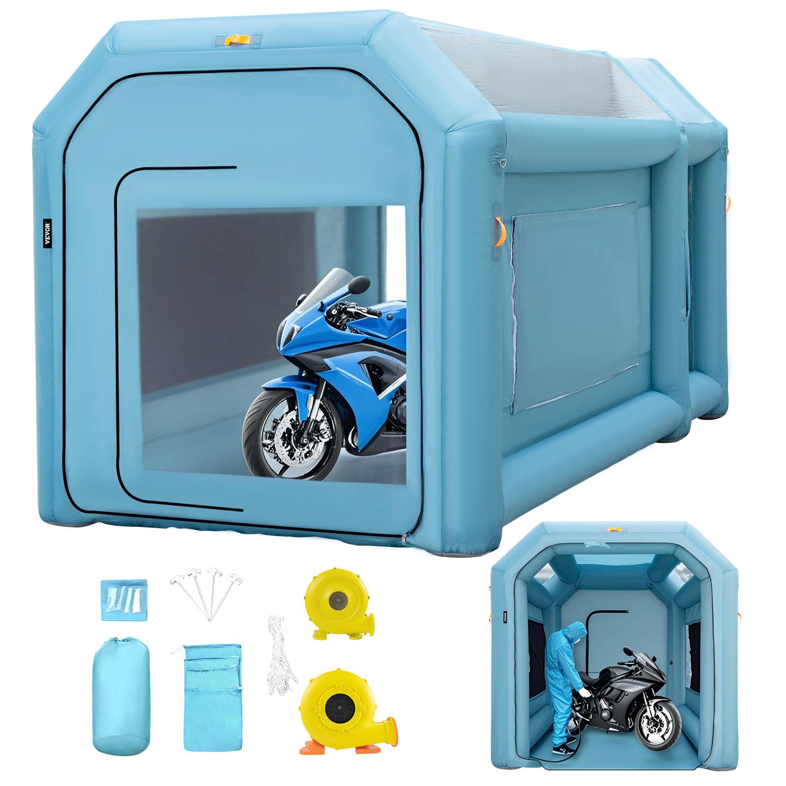Vevor - VEVOR Cabine peinture voiture 4x2.5x2.5m, tissu Oxford PVC, souffleurs 680W+330W, tente tunnel. - Image 1