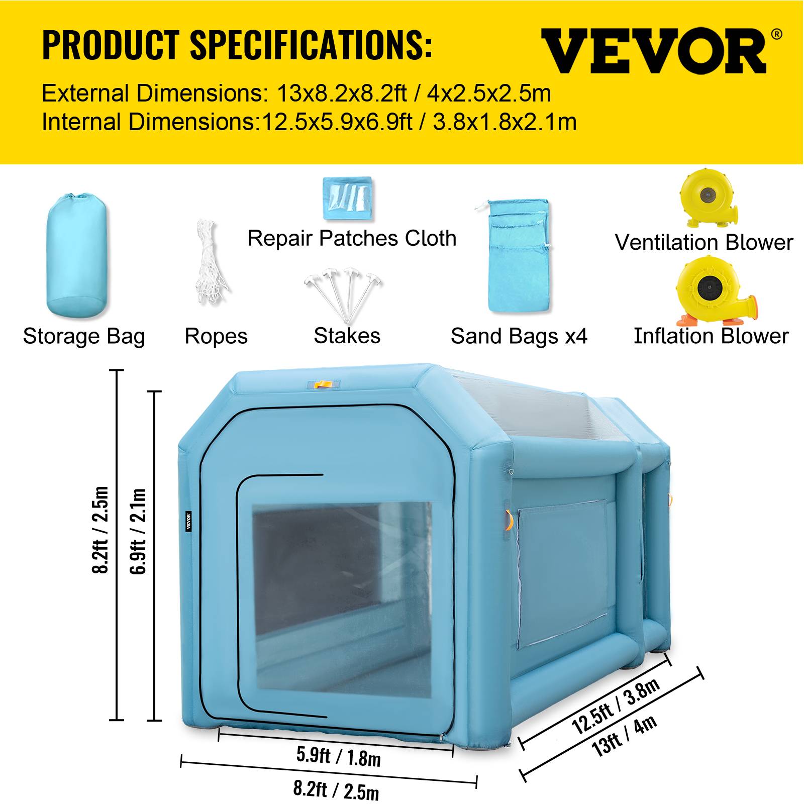 Vevor - VEVOR Cabine peinture voiture 4x2.5x2.5m, tissu Oxford PVC, souffleurs 680W+330W, tente tunnel. - Image 7
