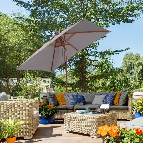 ComfortXL - Parasol Rectangulaire Bois Inclinable 45° Jardin Terrasse 2x1,5m Gris - ComfortXL Outdoor Living - Image 1
