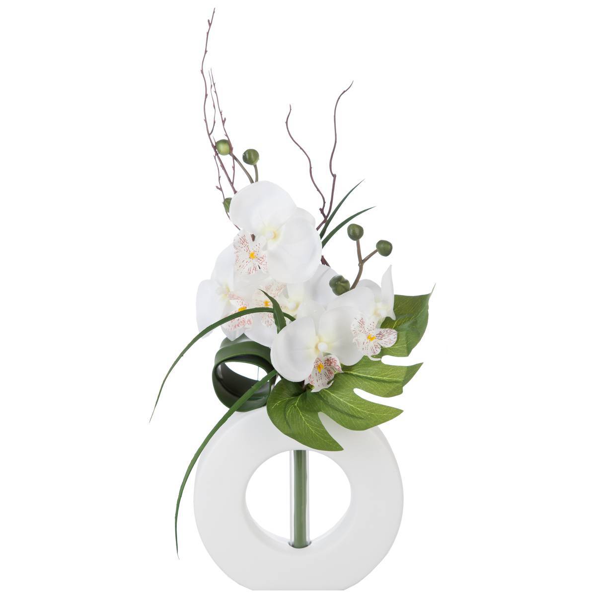 Atmosphera - Vase orchidées artificielles blanc vase céramique H44cm - Atmosphera Créateur d'intérieur - Imagen 2