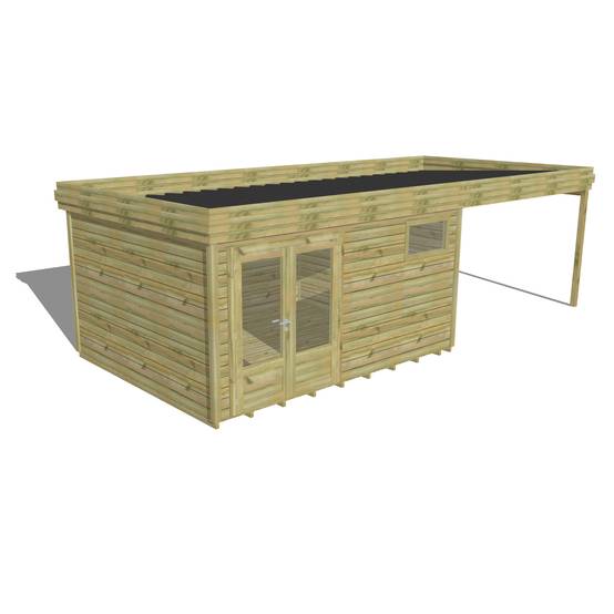 Sans Marque - ABRI DE JARDIN bois autoclave 27mm - 7,84x3,44m / 27m2 - Bac acier - Plancher bois - Image 1
