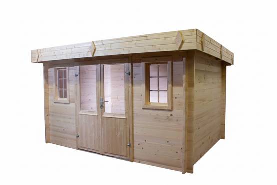 Habrita - Abri Madriers bois massif - 42 mm- surface extérieur 12,32 m2 - Toit plat - bac acier - Image 4
