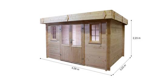 Habrita - Abri Madriers bois massif - 42 mm- surface extérieur 12,32 m2 - Toit plat - bac acier - Image 5
