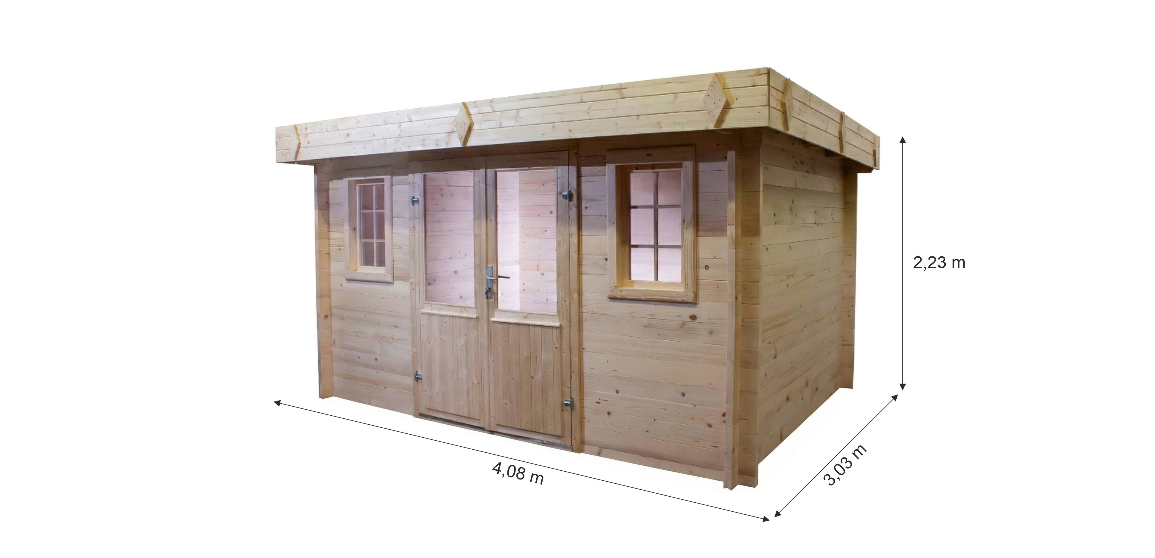 Habrita - Abri Madriers bois massif - 42 mm- surface extérieur 12,32 m2  - Toit plat - bac acier - Image 5