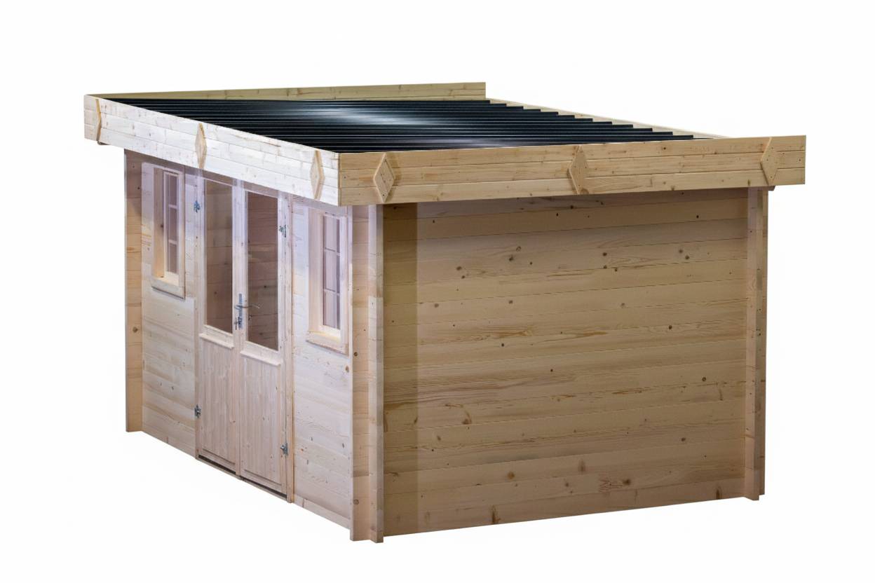 Habrita - Abri Madriers bois massif - 42 mm- surface extérieur 12,32 m2 - Toit plat - bac acier - Image 3