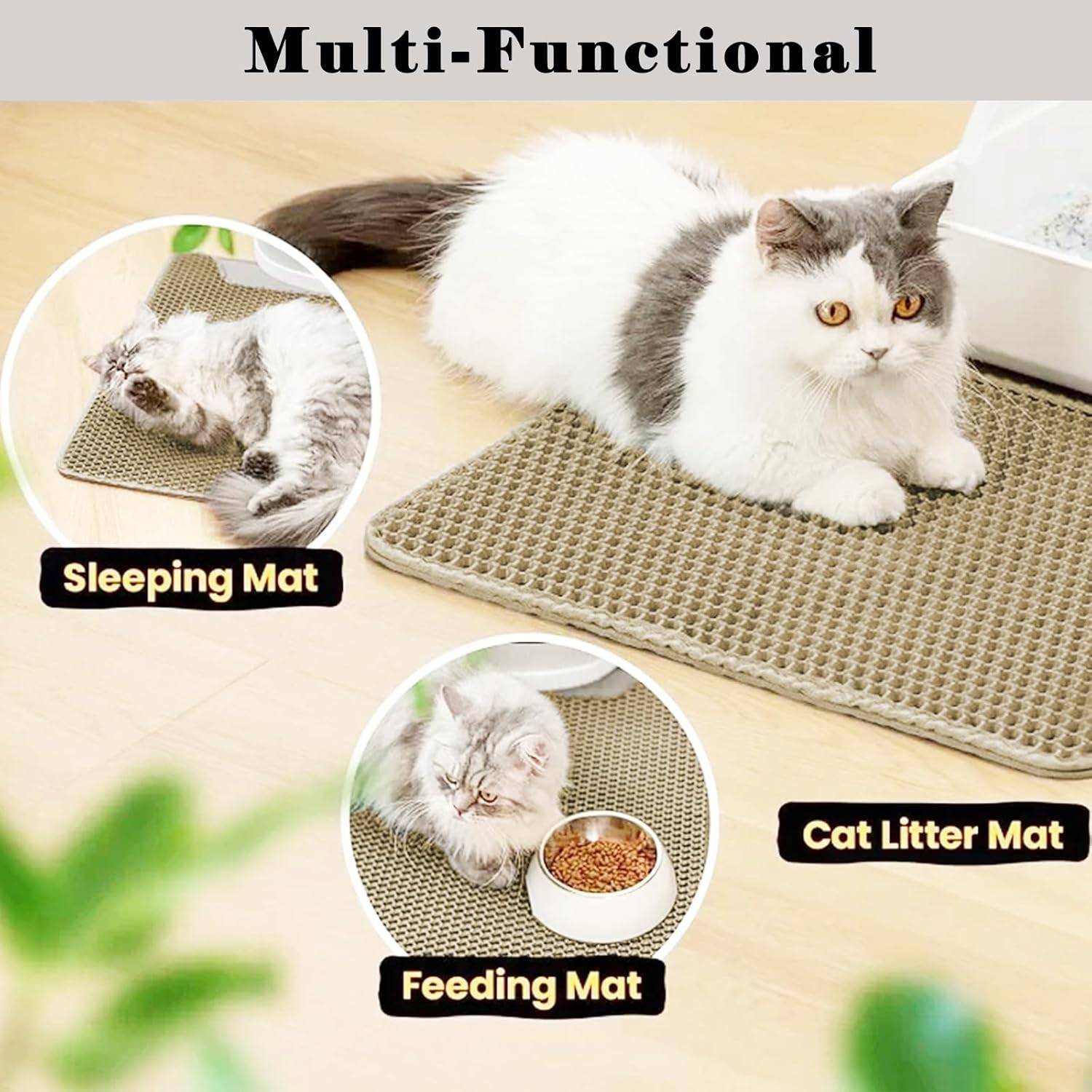 Tapis de litière pour chat, double couche, nid d'abeille, antidérapant, imperméable et anti-urine, accessoire pour chat, 40*50 cm, beige-Lytech - Image 9