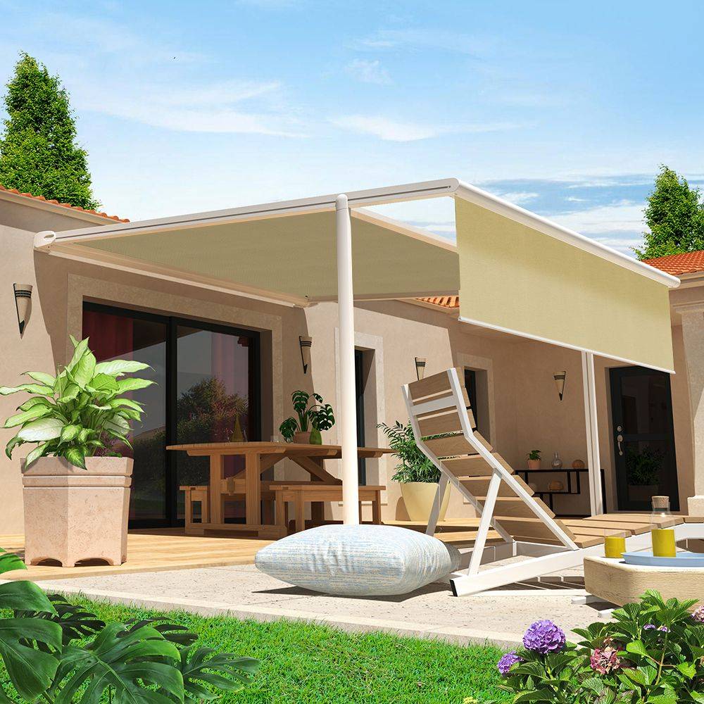Intersun - Pergola Toile PYRITE 4,00x4,00 M Motorise Secours à Télécommande + Coffre LED + Lambrequin (Blanc - Ecru) - INTERSUN - Imagen 1