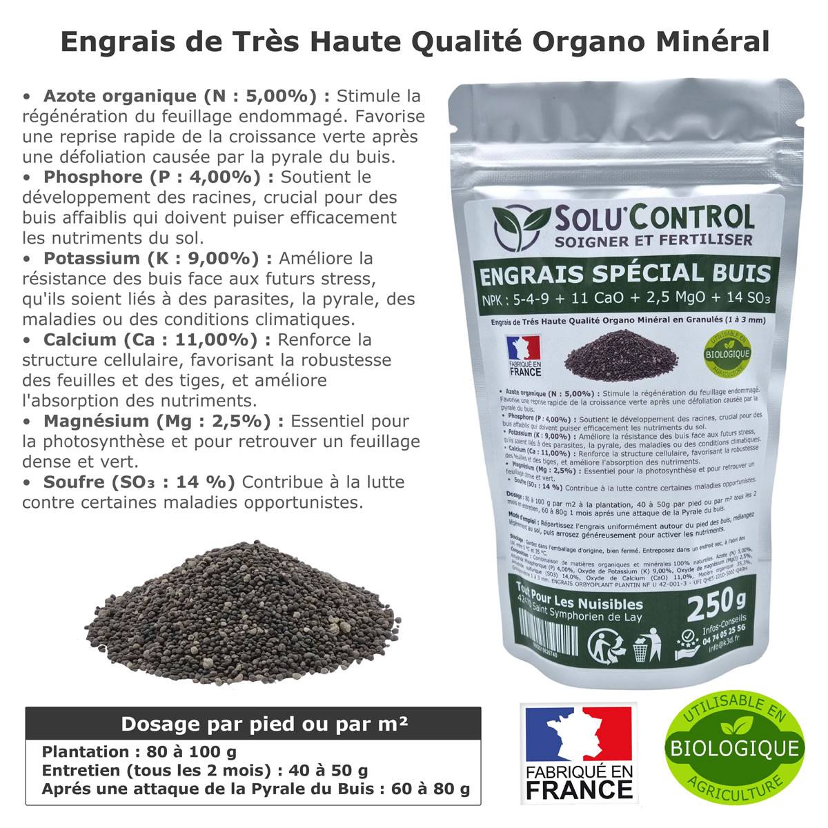 SOLU’CONTROL - Engrais Spécial Buis 250 g - Formulation haute qualité Organo-Minérale - Image 2