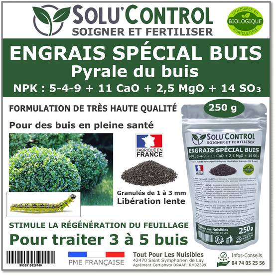 SOLU’CONTROL - Engrais Spécial Buis 250 g - Formulation haute qualité Organo-Minérale - Image 1