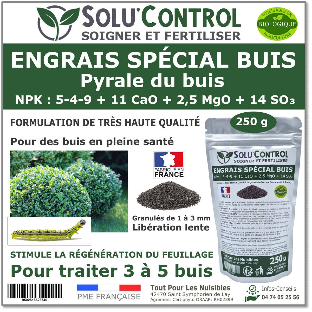 SOLU’CONTROL - Engrais Spécial Buis 250 g - Formulation haute qualité Organo-Minérale - Image 1