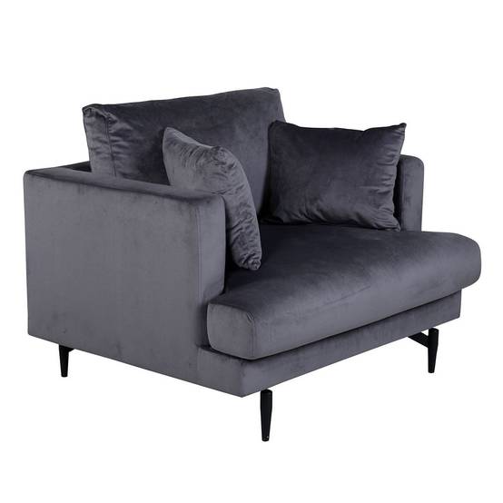 Paris Prix - Fauteuil en Velours "Sofia" 104cm Gris Foncé - Image 1