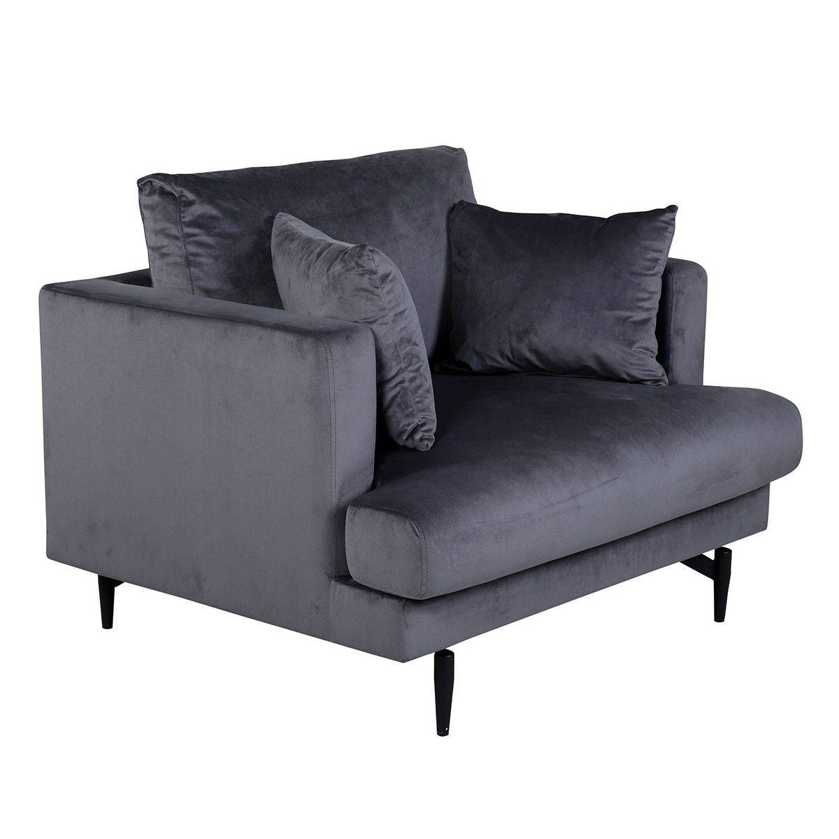 Paris Prix - Fauteuil en Velours "Sofia" 104cm Gris Foncé - Image 1