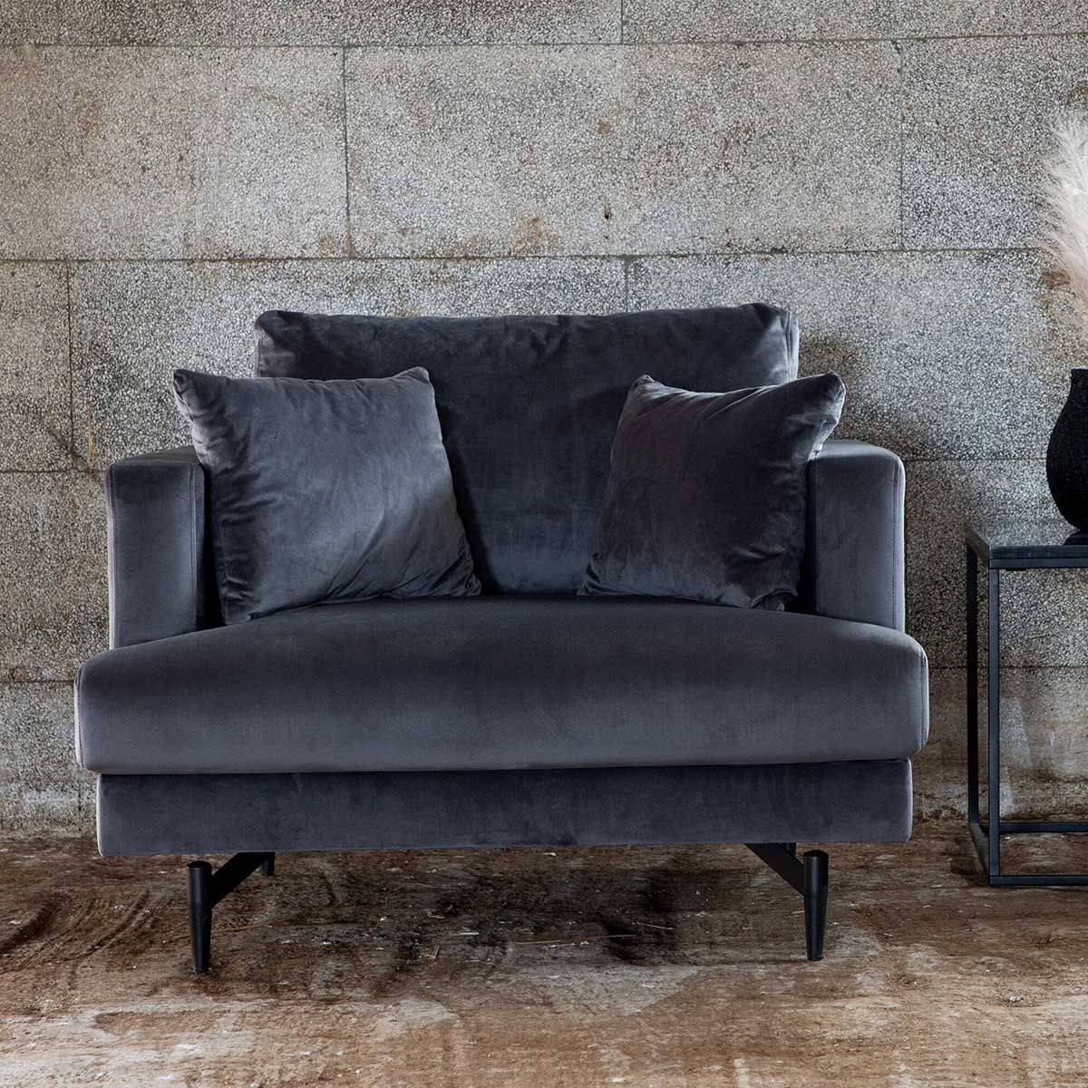 Paris Prix - Fauteuil en Velours "Sofia" 104cm Gris Foncé - Image 9