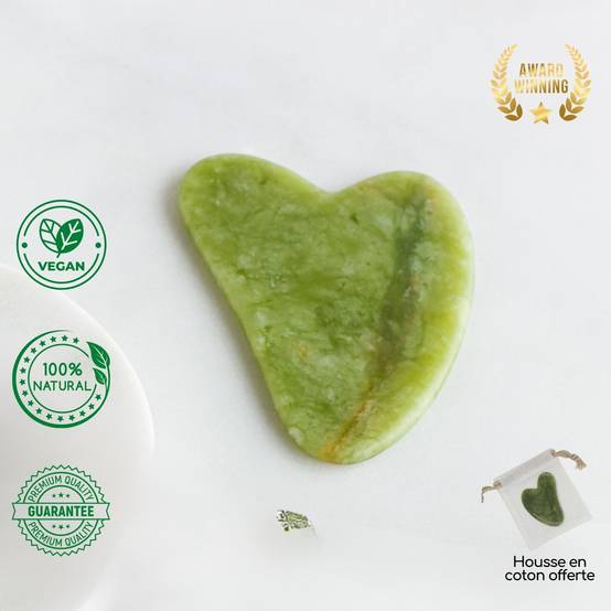 Gua Sha en Jade Vert Naturel pour Visage et Corps + Masque Yeux Thermothérapie Double utilisation Chaud/Froid - Sun&Sia - Image 5