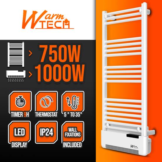 Warm Tech Radiateur Radiateur sèche serviettes avec fluide 750W + soufflerie 1000W - Warm ...