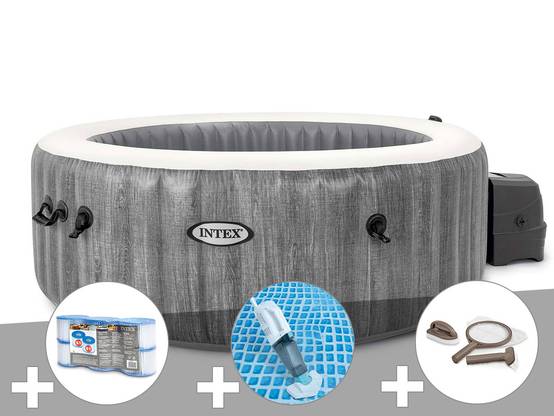 Kit spa gonflable Intex PureSpa Baltik rond Bulles 4 places + 6 filtres + Aspirateur + Kit d'entretien