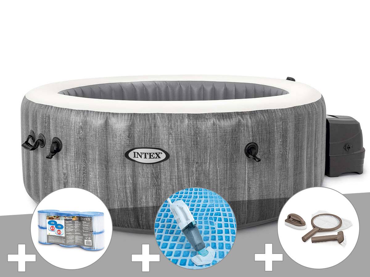 Kit spa gonflable Intex PureSpa Baltik rond Bulles 4 places + 6 filtres + Aspirateur + Kit d'entretien