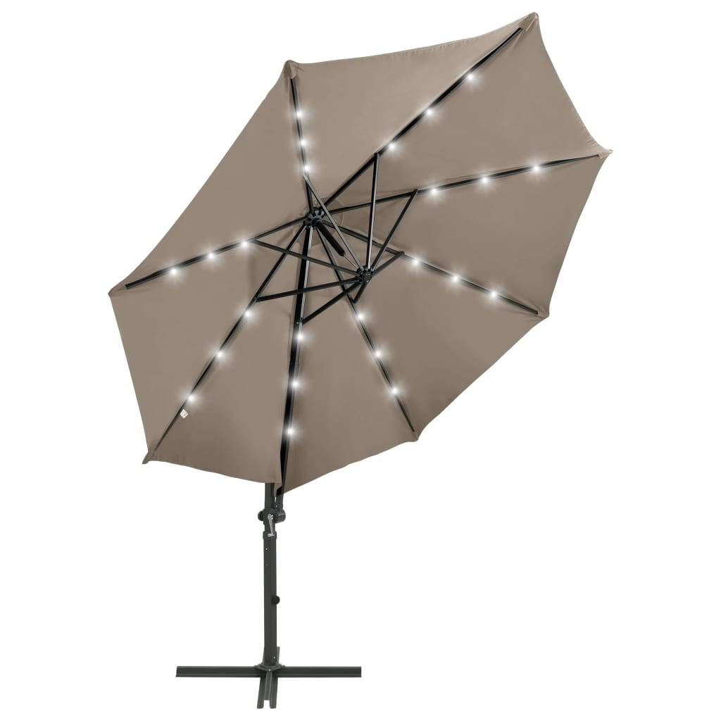 Helloshop26 - Parasol meuble de jardin déporté avec mât et lumières led 300 cm taupe - Imagen 2
