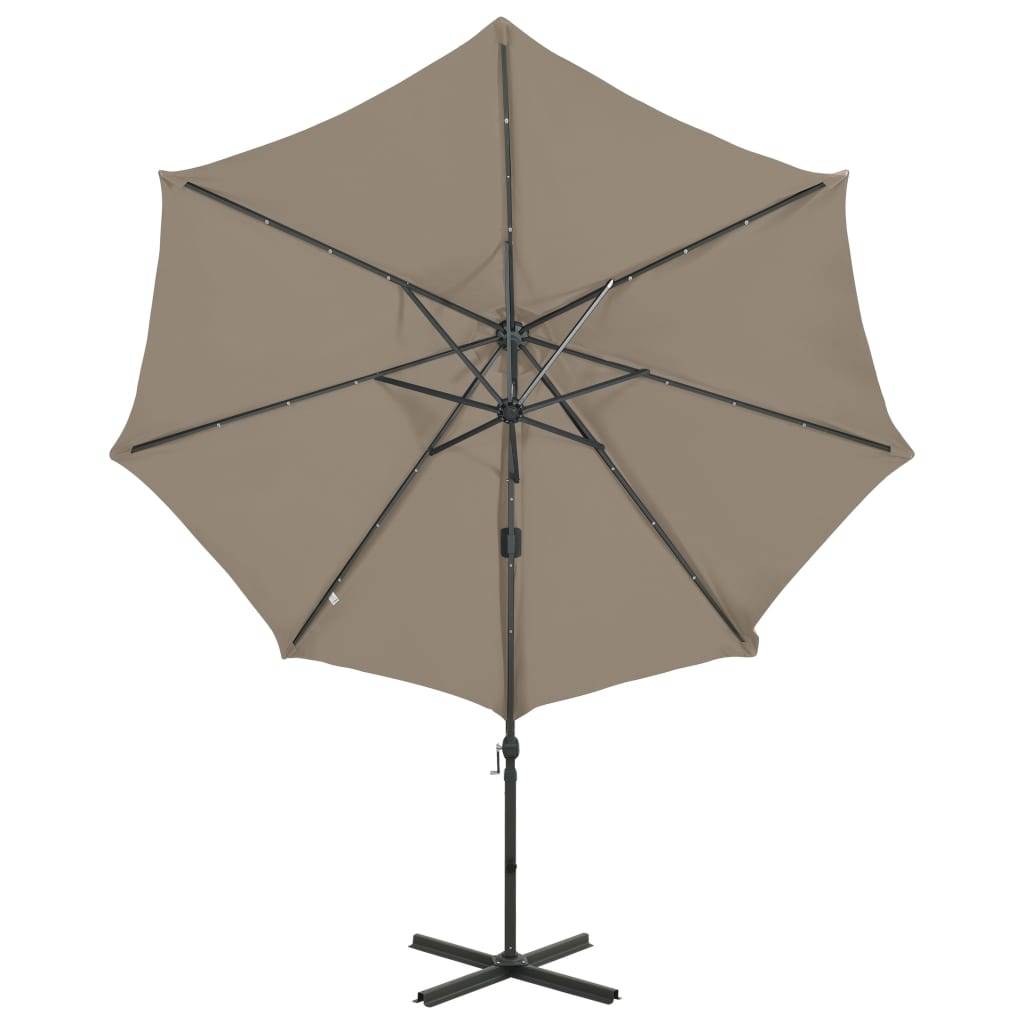 Helloshop26 - Parasol meuble de jardin déporté avec mât et lumières led 300 cm taupe - Imagen 4