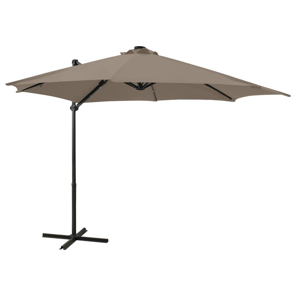 Helloshop26 - Parasol meuble de jardin déporté avec mât et lumières led 300 cm taupe - Imagen 1