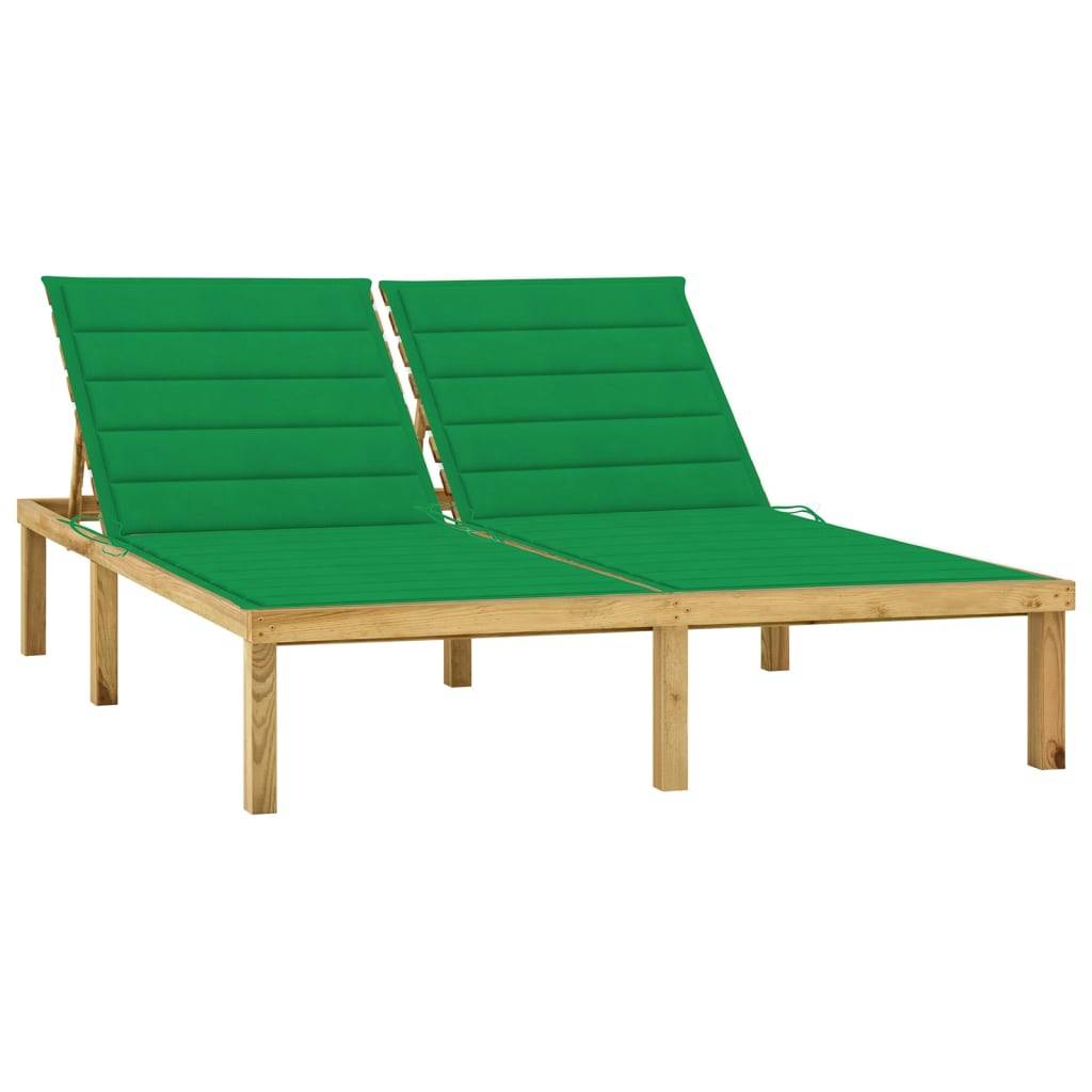 Helloshop26 - Transat chaise longue bain de soleil lit de jardin terrasse meuble d'extérieur double et coussins vert bois de pin imprégné - Imagen 1
