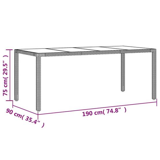 Grande Table de Jardin Noire 190 cm 8 Personnes en Résine Tressée et Verre Trempé – ComfortXL Outdoor Living - Image 7