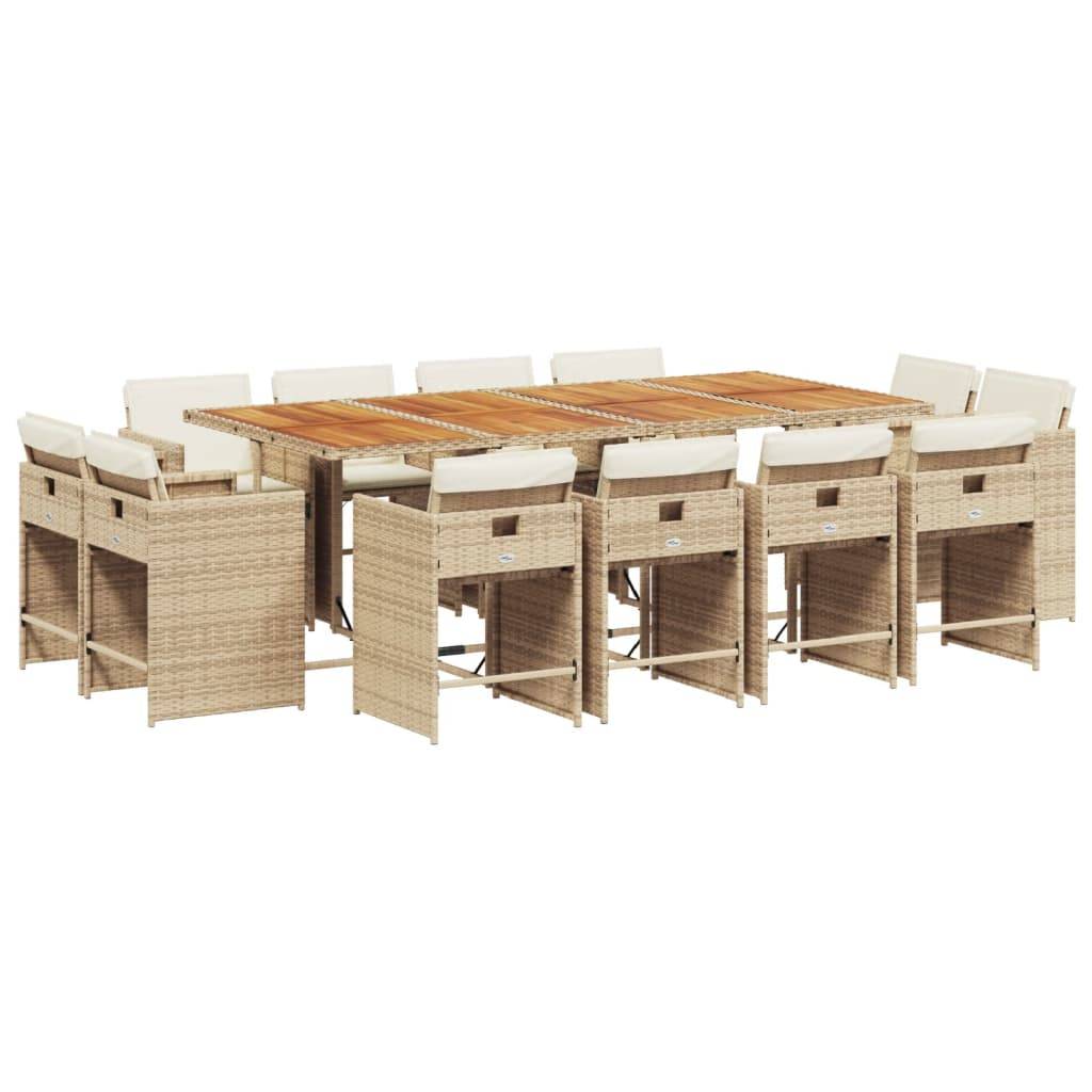Table et Chaises de Jardin 12 Places Résine Tressée Encastrable Plateau Bois Beige – ComfortXL Outdoor Living - Image 2