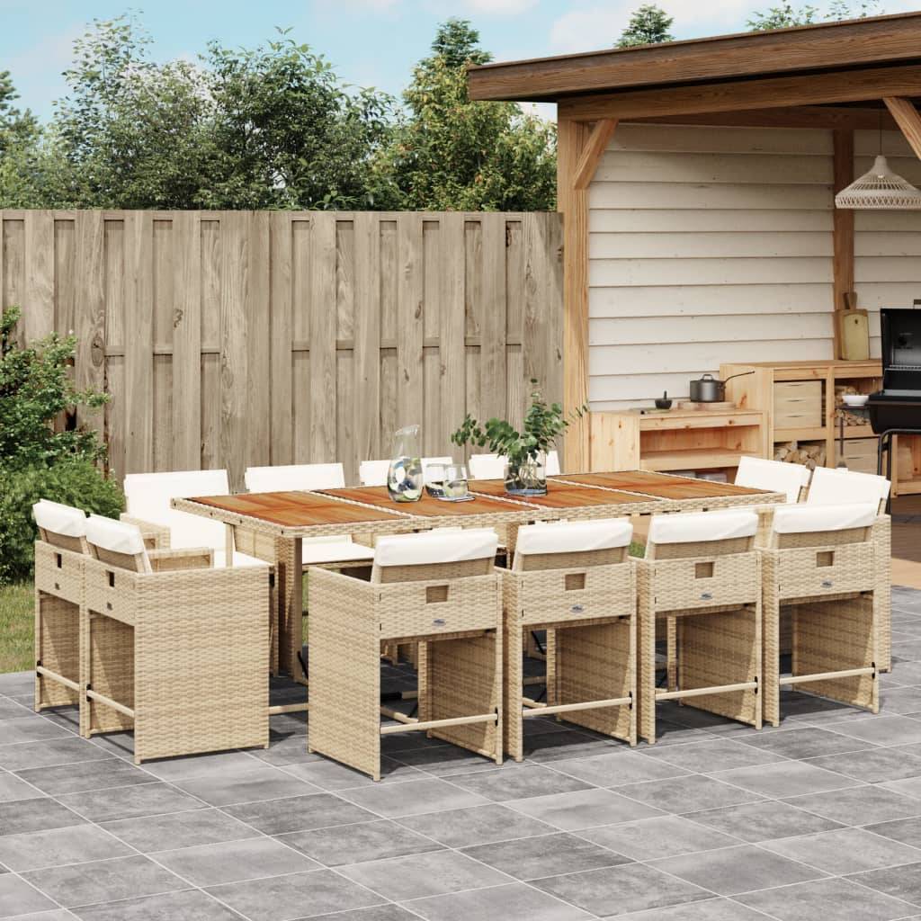 Table et Chaises de Jardin 12 Places Résine Tressée Encastrable Plateau Bois Beige – ComfortXL Outdoor Living - Image 1