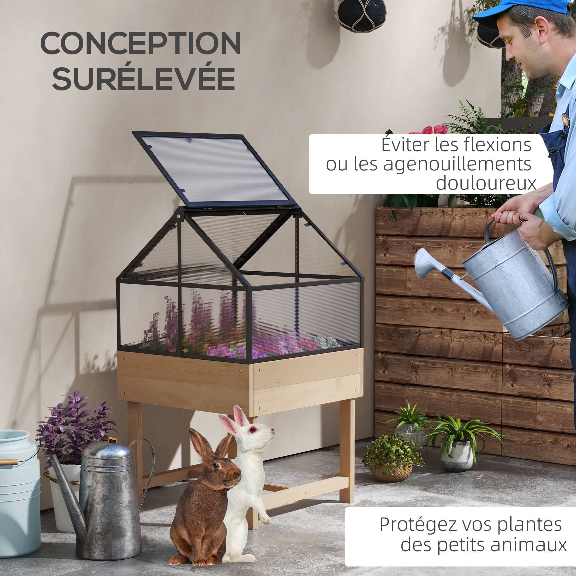 ComfortXL - Mini serre sur pieds bois et polycarbonate balcon protection hivernale naturel - ComfortXL Outdoor Living - Image 8