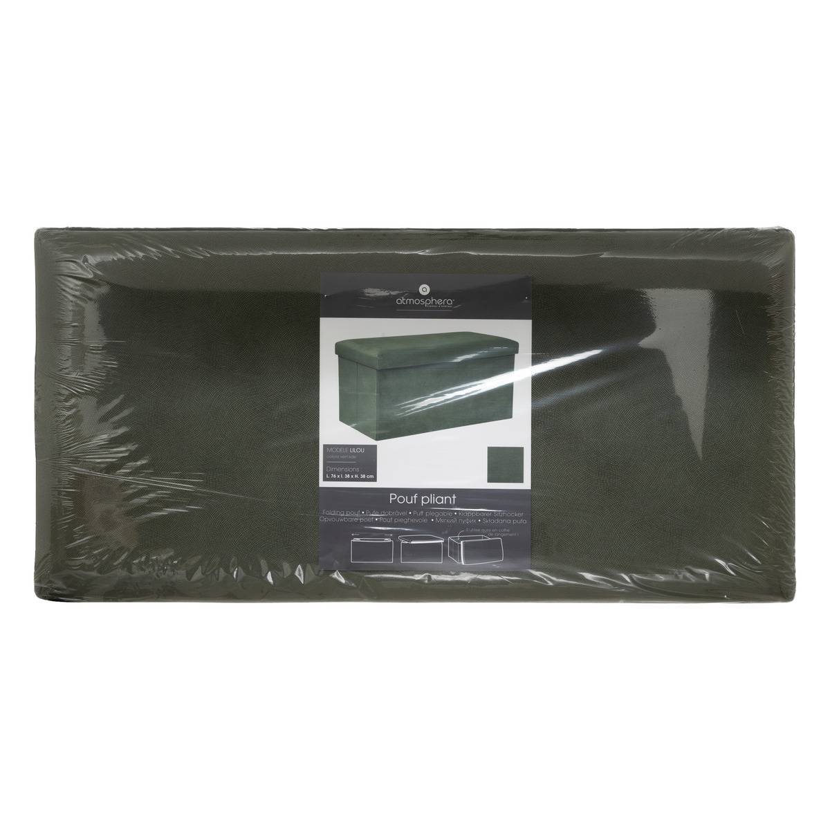Atmosphera - Pouf pliant double "Lilou" en velours 76x38cm vert kaki - Atmosphera Créateur d'intérieur - Image 2