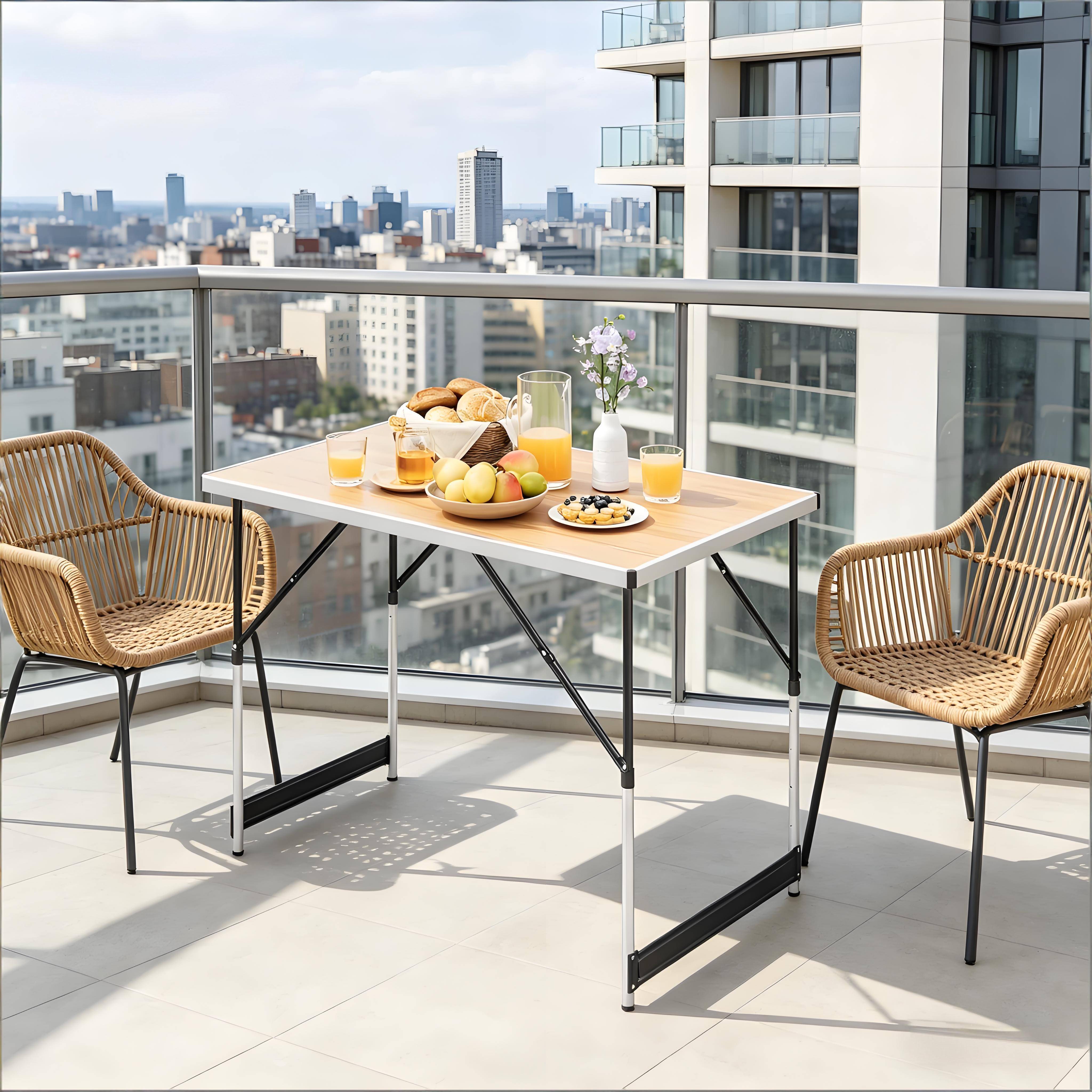 Table de camping pliante Aluminium Jardin Hauteur réglable 100x60cm Chêne clair - ComfortXL Outdoor Living - Image 7
