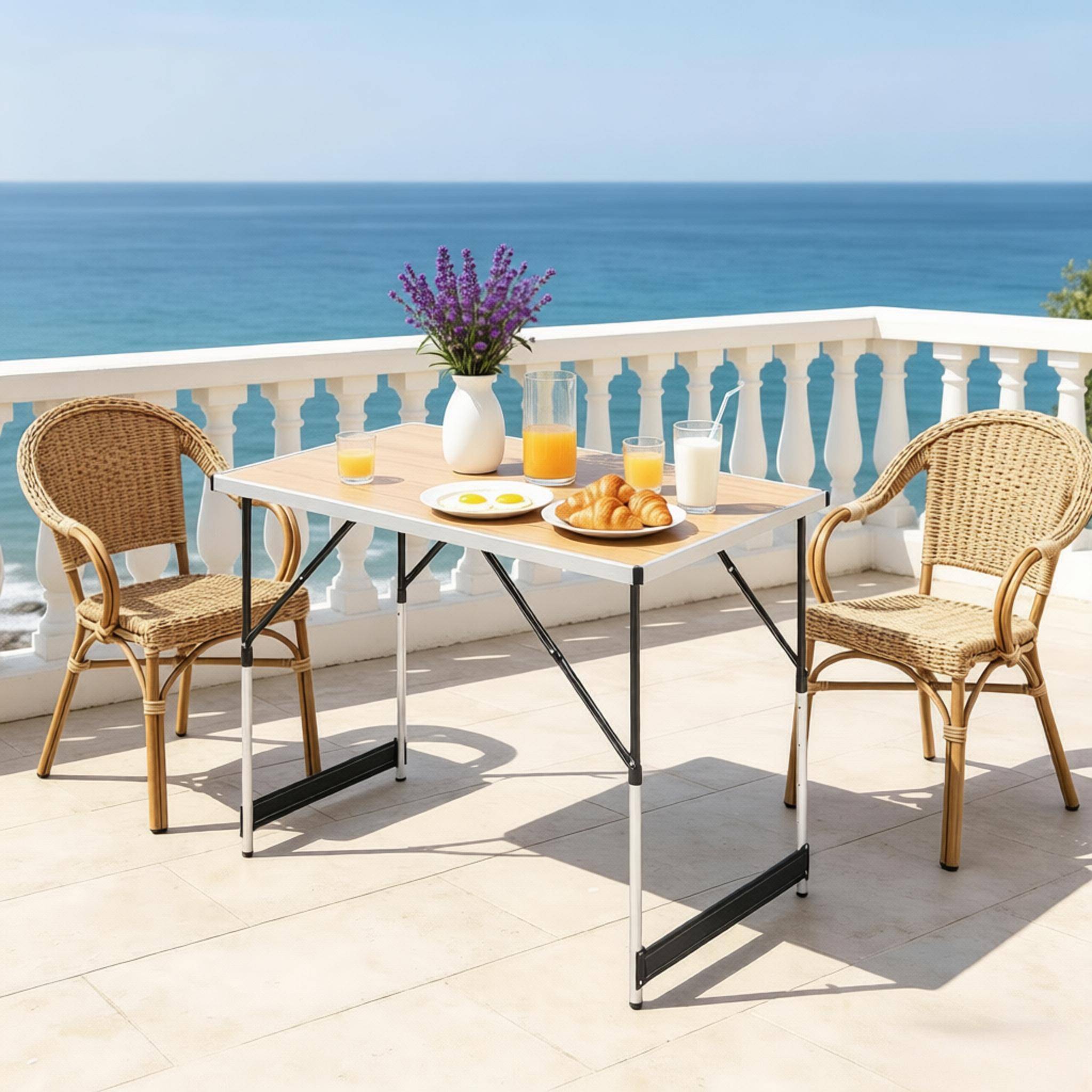 Table de camping pliante Aluminium Jardin Hauteur réglable 100x60cm Chêne clair - ComfortXL Outdoor Living - Image 2