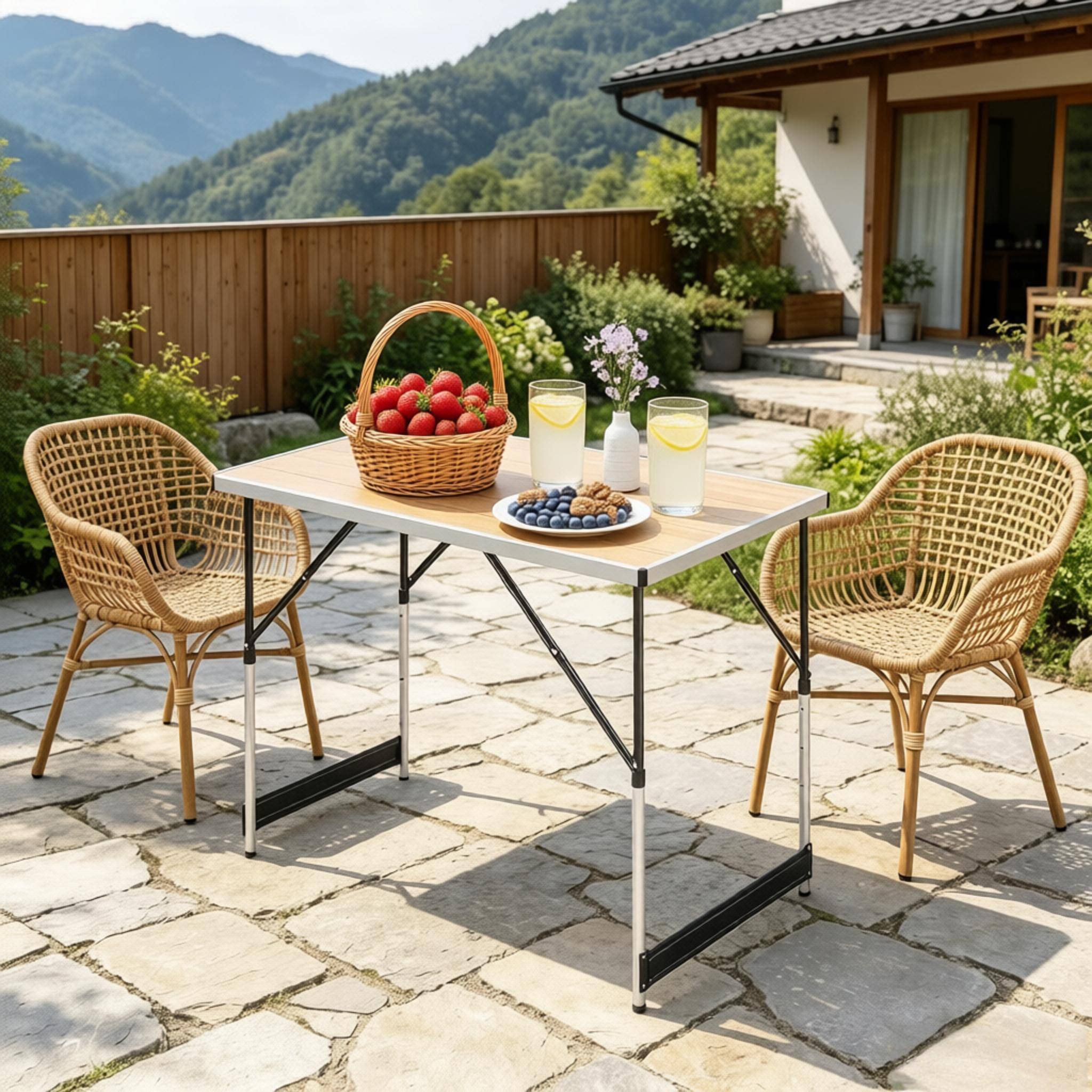 ComfortXL - Table de camping pliante Aluminium Jardin Hauteur réglable 100x60cm Chêne clair - ComfortXL Outdoor Living