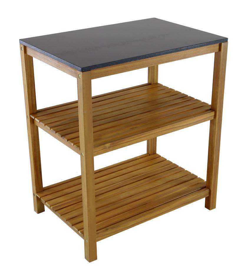 Proloisirs - Mueble de almacenamiento Fidgi con 3 compartimentos en madera de acacia - granito negro PROLOISIRS