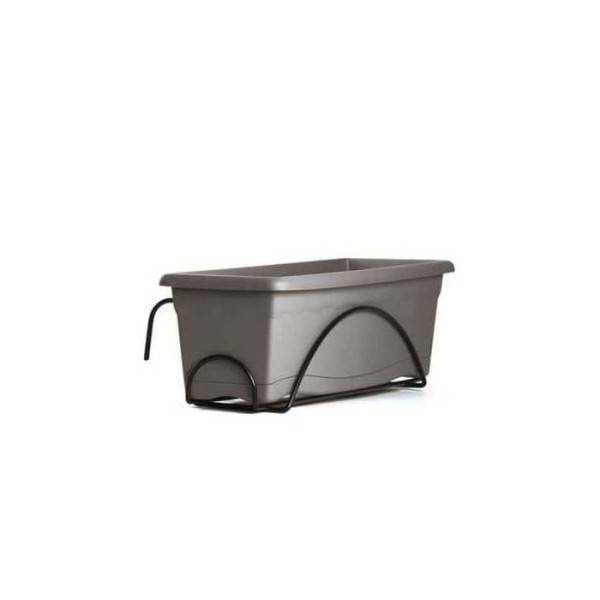 Plastiken Jardiniere 60x20 Cm + Plateau + Support Balcon Collection Terra - Taupe - Imagen 2