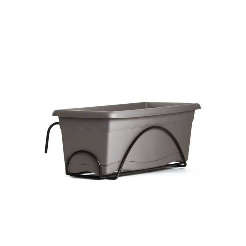 Plastiken Jardiniere 60x20 Cm + Plateau + Support Balcon Collection Terra - Taupe - Imagen 1